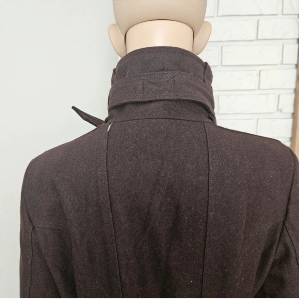 Zara coat size Medium dark chocolate brown wool blend trench belted - Picture 10 of 16